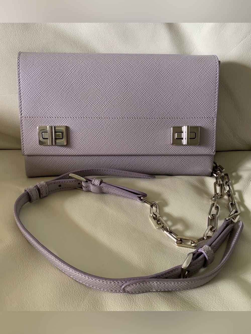Pre-Loved Prada Saffiano Cuir Twist Lock Chain Flap